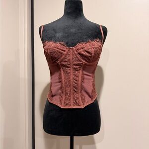 Urban Outfitters Grunge Lace Bustier in Terracotta